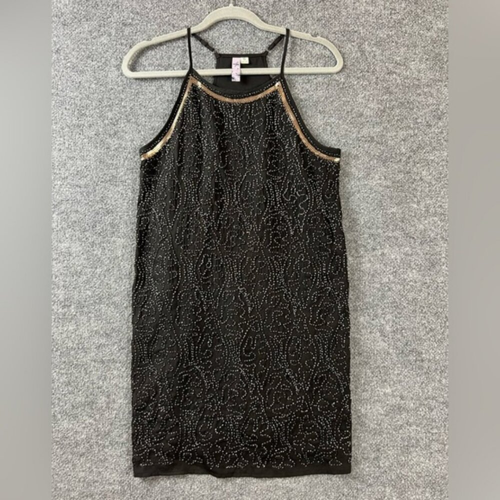 Francesca's‎ Alya Mini Dress Women's Sz S Black Beaded New Years Eve High Neck